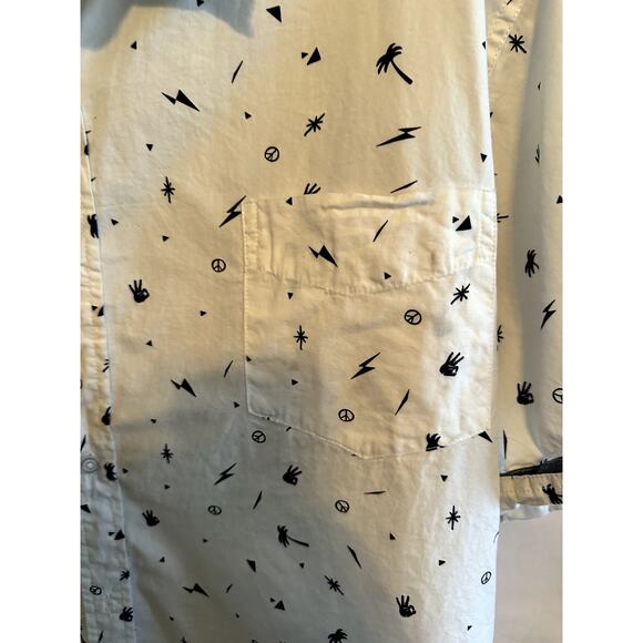 Aeropostale Mens Sz 3XL Button Down Short Sleeve Palm Tree Lightning Bolt Peace - Picture 2 of 8
